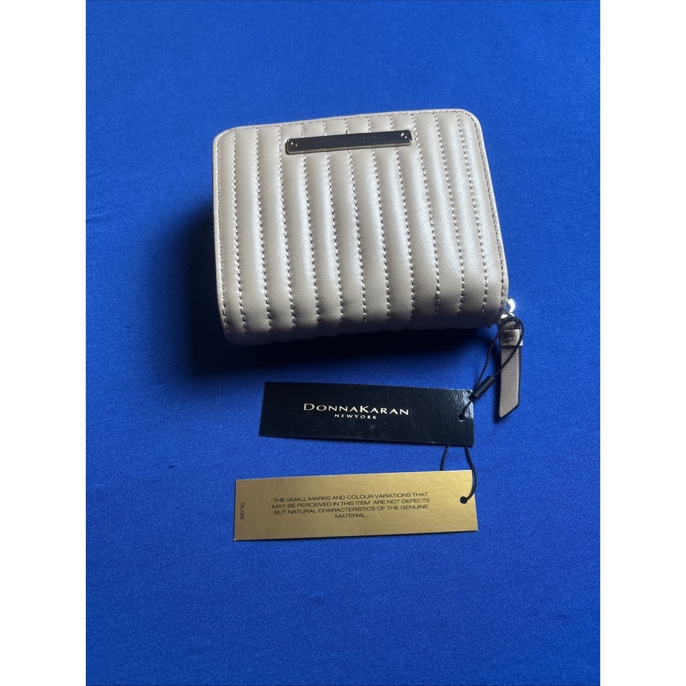 Donna Karan New York Small Zip Around Wallet Brown Quilted Lamb Leather New